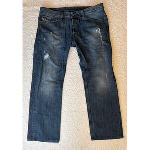 Diesel Viker Distressed Straight Jeans Men Med Wash button fly Size 36x34/ 38x29